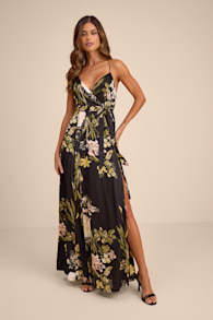 Still the One Black Floral Print Satin Maxi Dress 2
