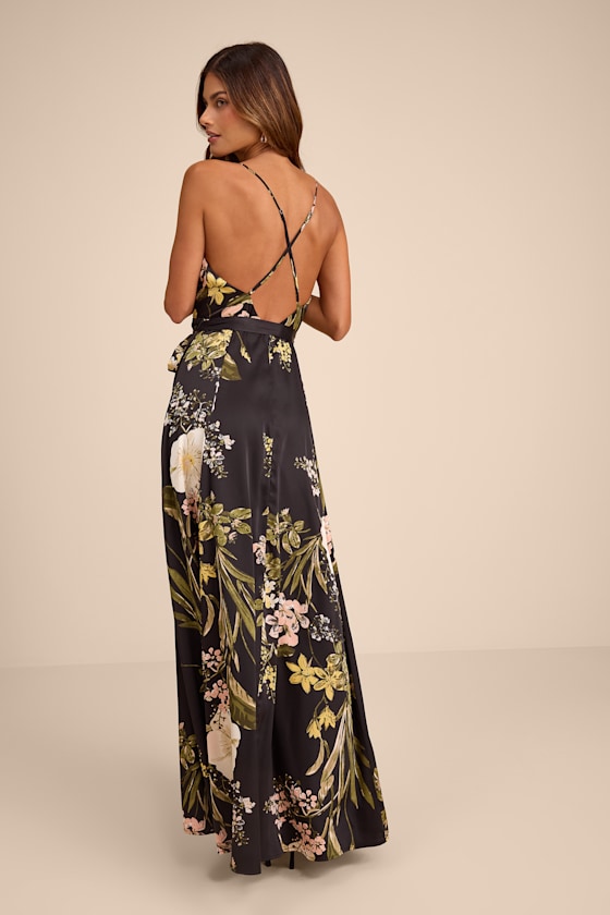 Still the One Black Floral Print Satin Maxi Dress - thumbnail 3