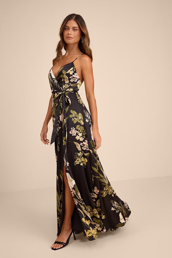 Still the One Black Floral Print Satin Maxi Dress - thumbnail 4