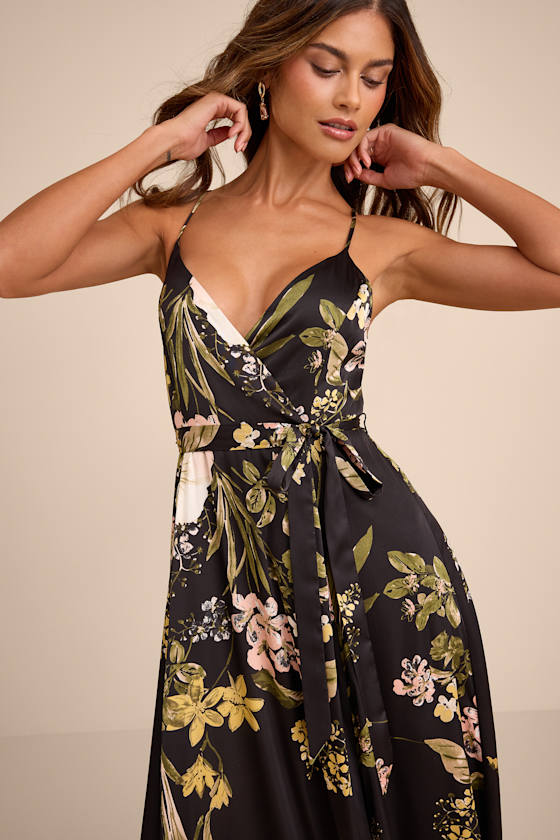Still the One Black Floral Print Satin Maxi Dress - thumbnail 5