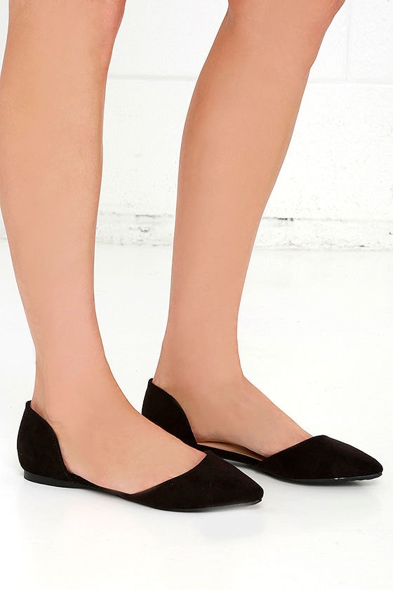 black suede pointed flats