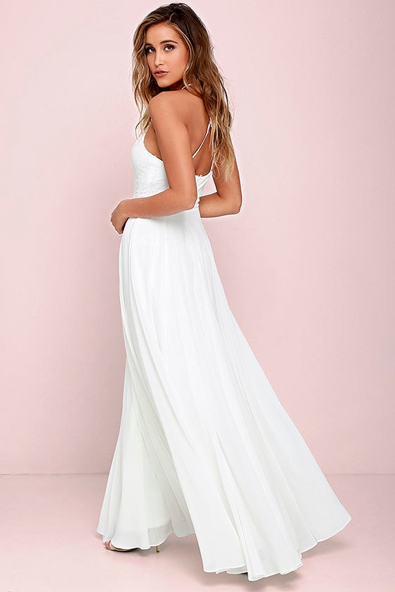 Stunning Ivory Dress - Maxi Dress - Halter Dress - Lace Dress - $84.00