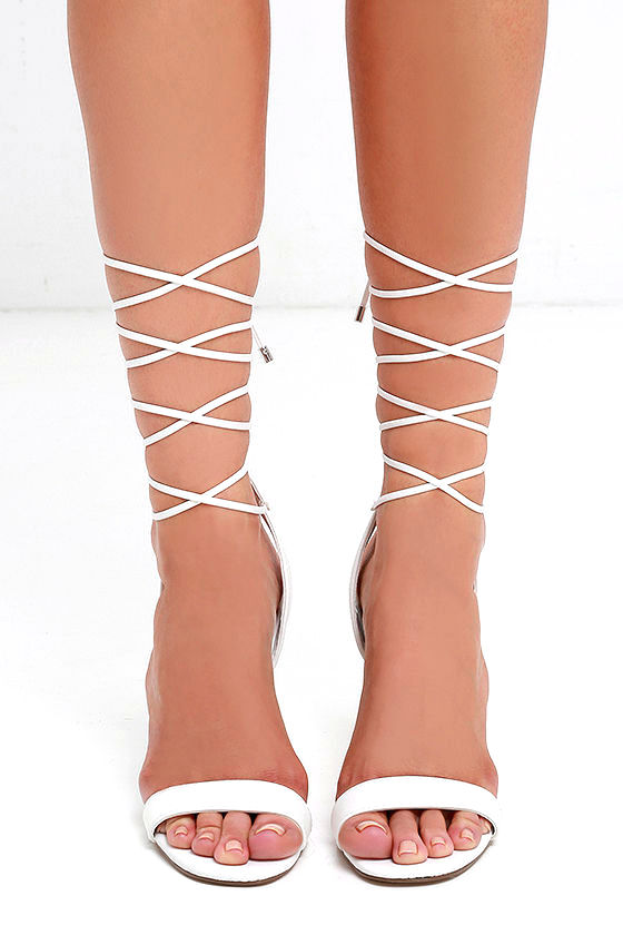 white leg wrap heels