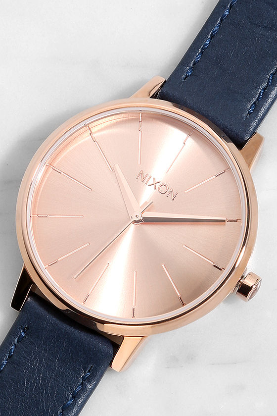 Nixon Kensington Leather Rose Gold and Navy Watch 1