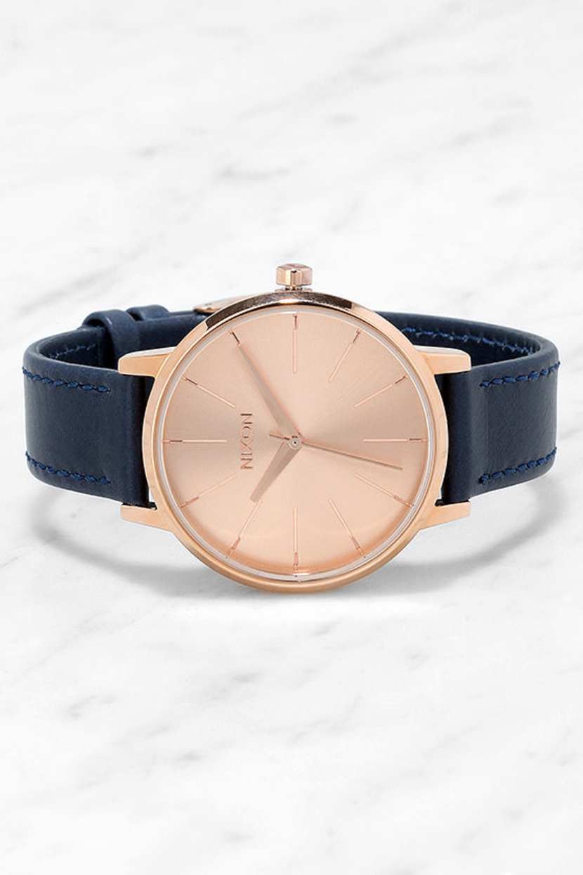 Nixon Kensington Leather Watch - Rose Gold Watch - Navy  display picture 1