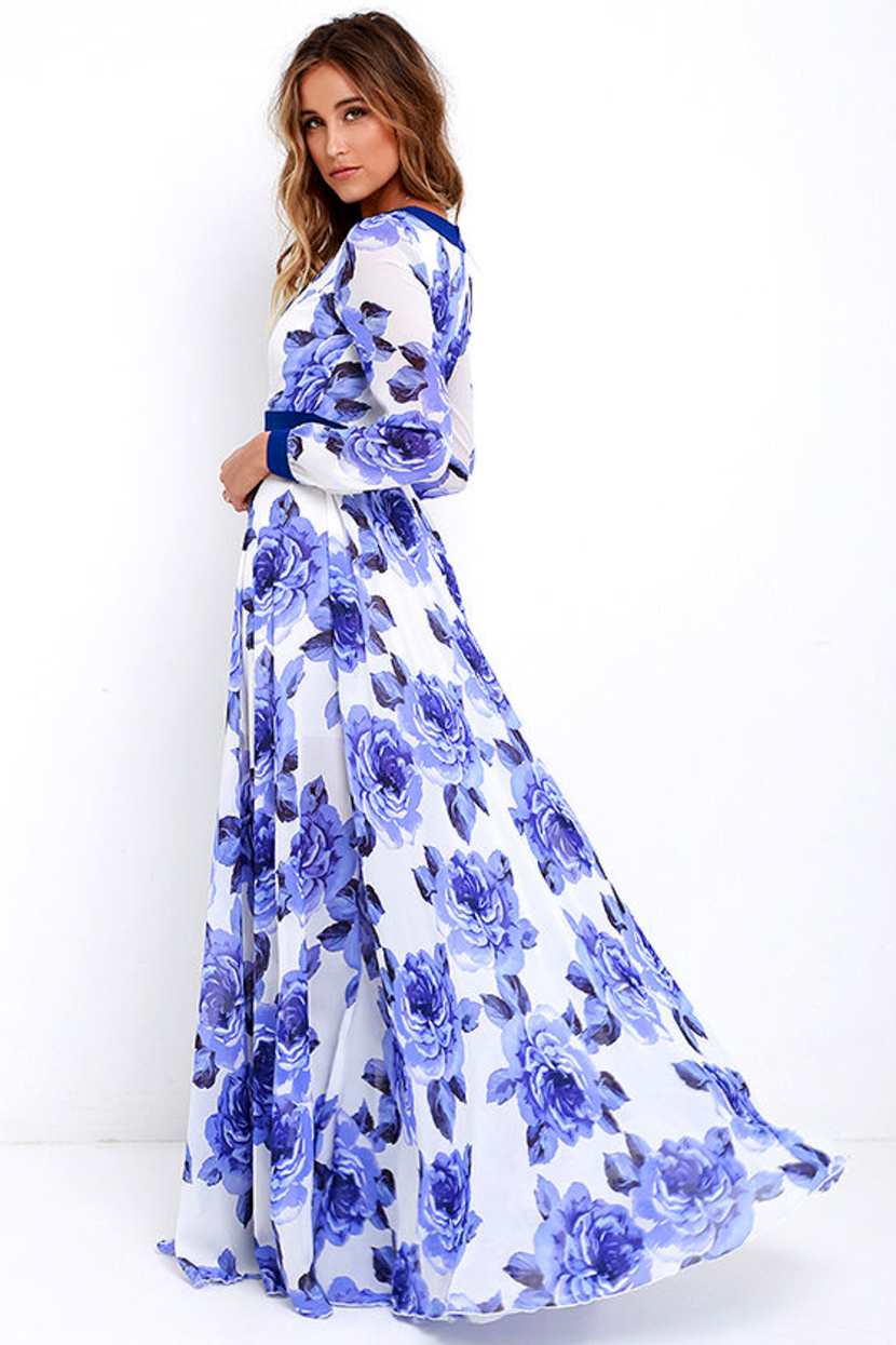 Stunning Floral Print Dress - Blue Maxi Dress - Long Sleeve Maxi Dress -  $134.00 - Lulus