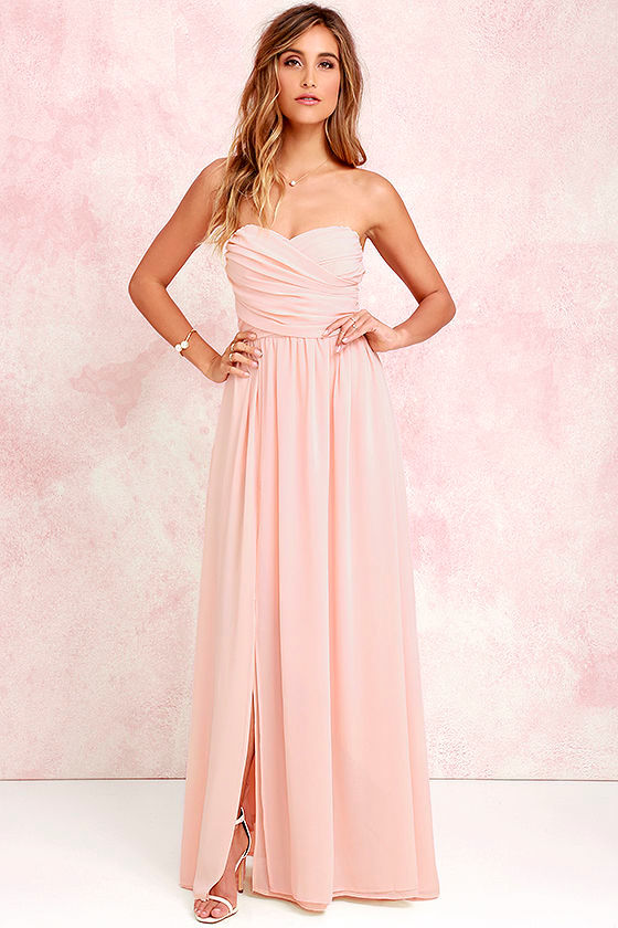 Lovely Peach Gown - Strapless Dress - Maxi Dress - $82.00 - Lulus