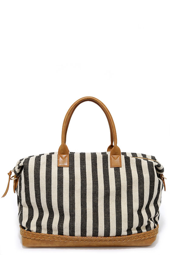 Cute Black Striped Bag - Weekender Bag - Canvas Bag - $49.00