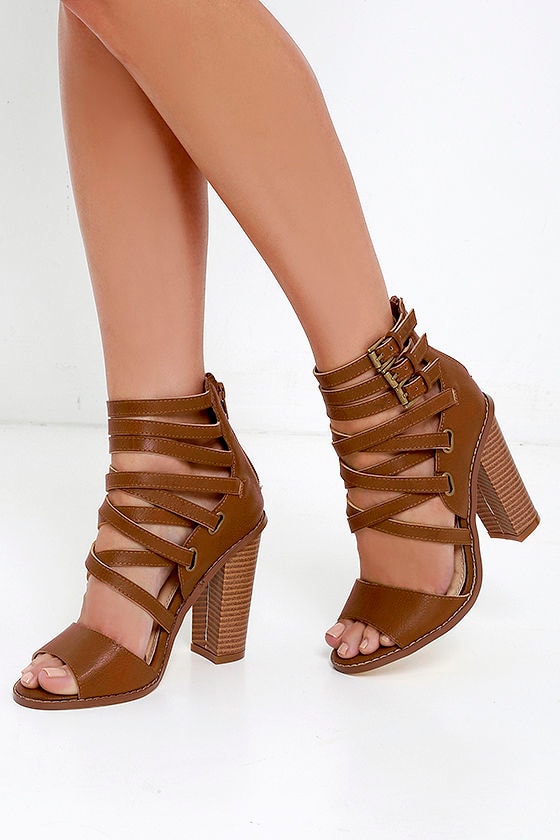 Cognac Heels - Caged Heels - Strappy Heels - $41.00 - Lulus