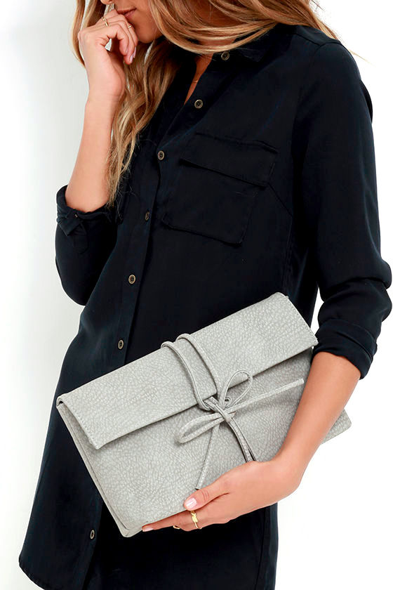 grey leather clutch