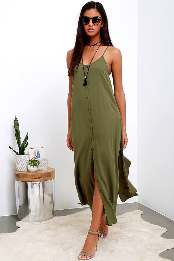 Chic Olive Green Dress - Maxi Dress - Button-Up Maxi - $54.00 - Lulus