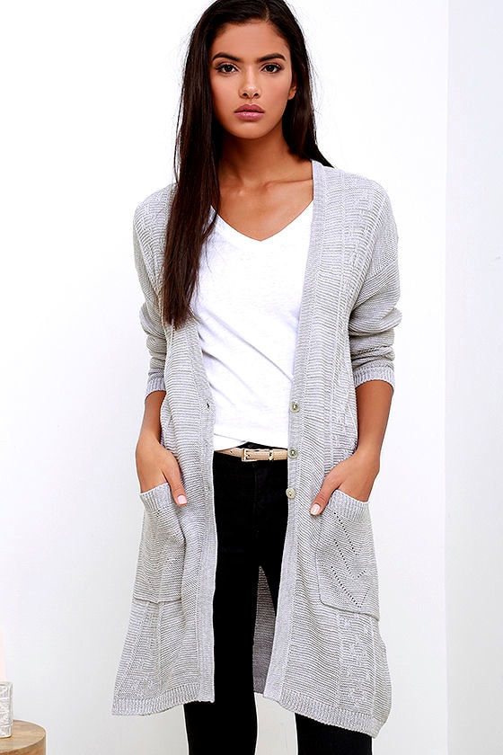 Obey Duster Grey Long Cardigan Sweater