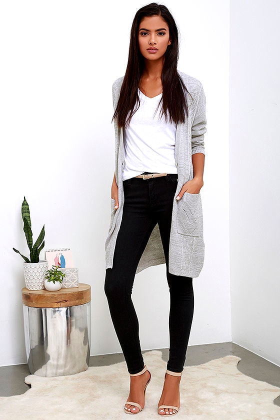 Obey Duster Grey Long Cardigan Sweater