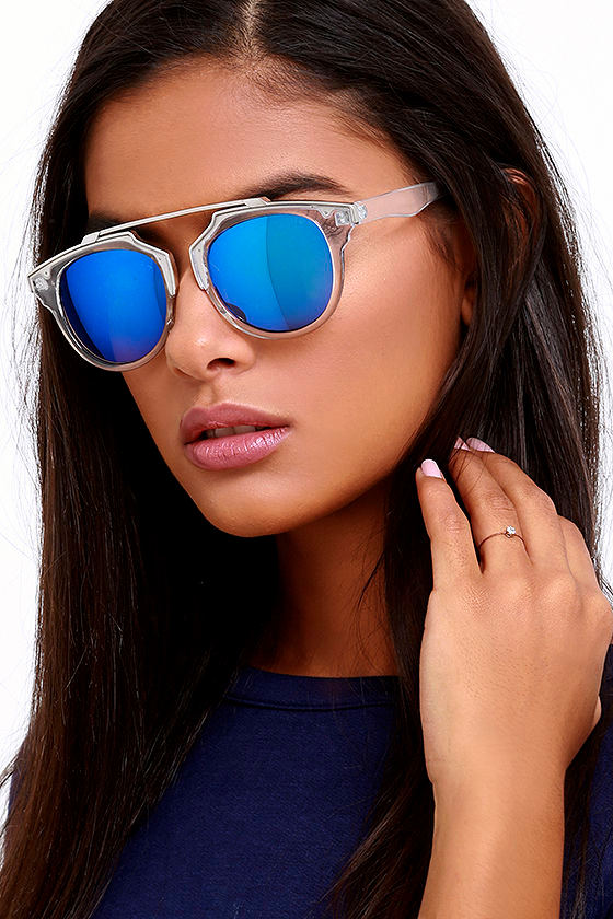 Chic Clear and Blue Sunglasses Mirrored Sunglasses RetroInspired