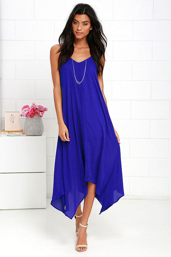 Lovely Royal Blue Dress - Midi Dress - Trapeze Dress - $49.00