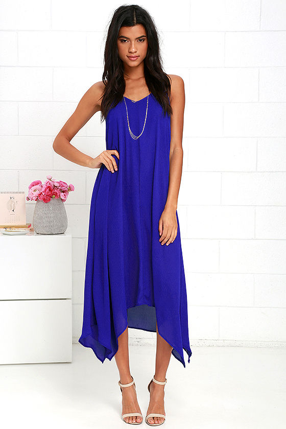 Lovely Royal Blue Dress - Midi Dress - Trapeze Dress - $49.00 - Lulus