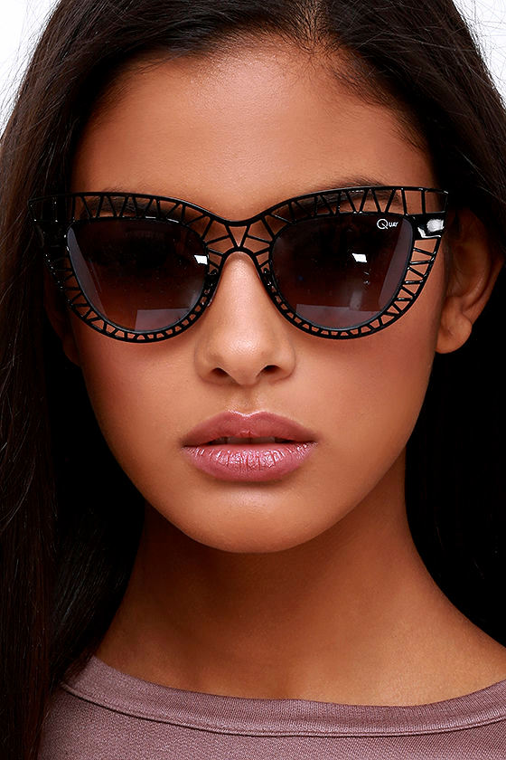 Quay Steel Cat Sunglasses Black Sunglasses Cat Eye Sunglasses 50
