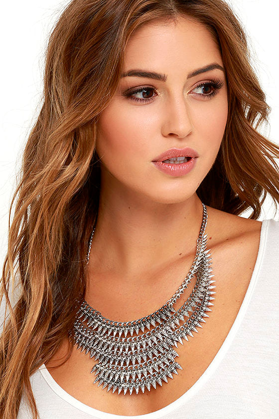 Stunning Silver Necklace - Statement Necklace - Studded Necklace - $21. ...