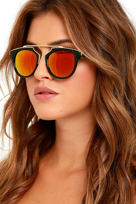 Retro Me Oh My Black and Orange Mirrored Sunglasses