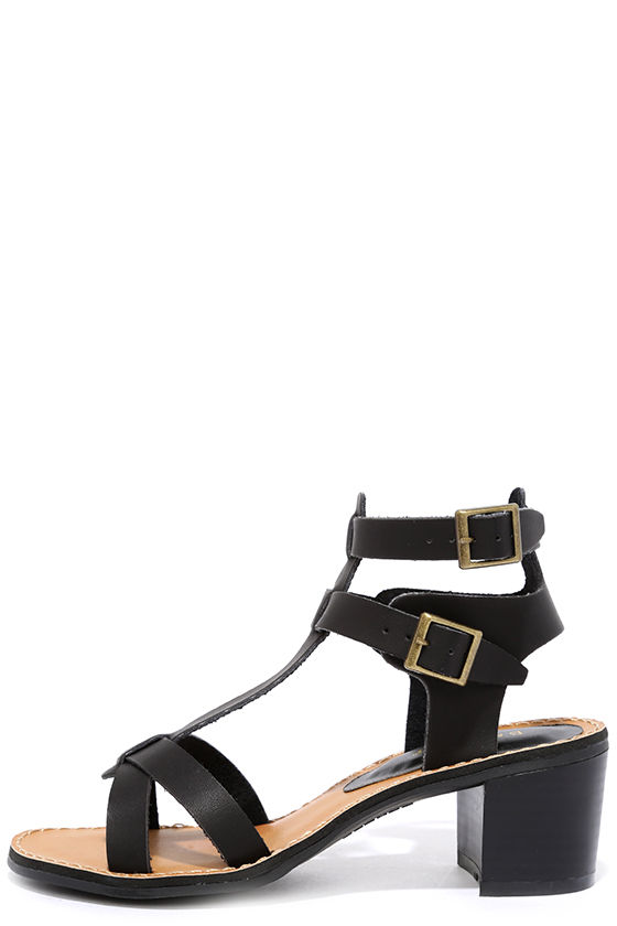 Cute Black Heeled Sandals - Buckled Sandals - Vegan Leather Sandals - $31.00
