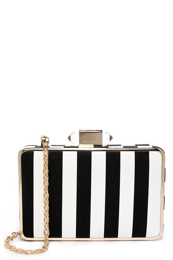 Cute Black and White Clutch Box Clutch Striped Clutch 36.00 Lulus