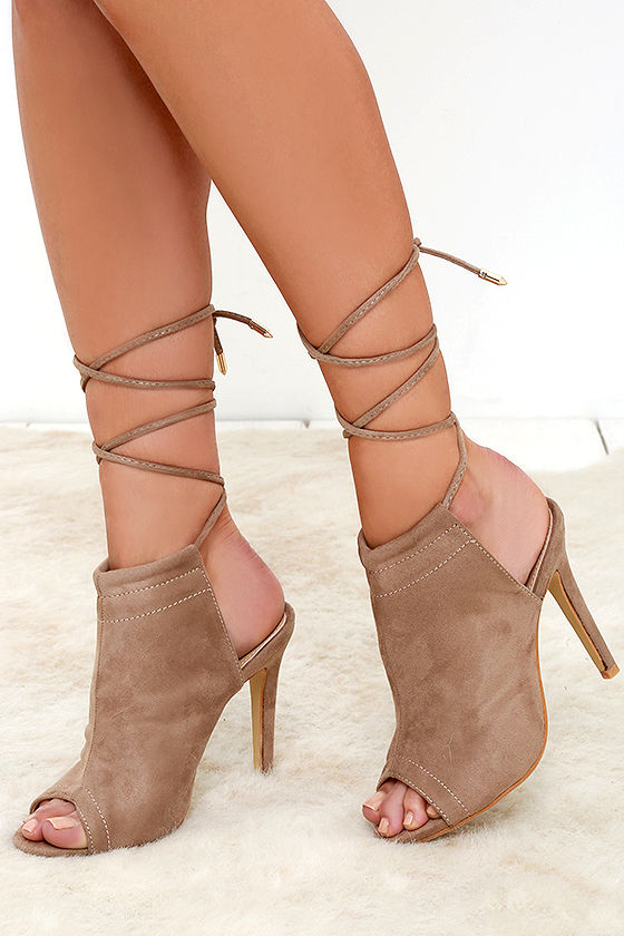 taupe lace up heels