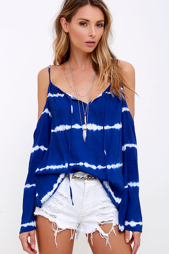 blue cold shoulder top