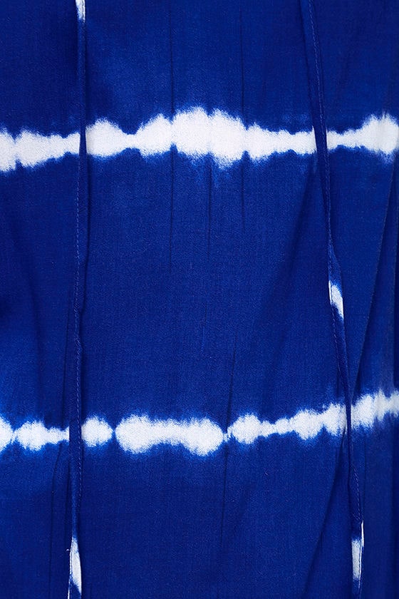 Cobalt Blue Tie-Dye Top - Cold-Shoulder Top - Long Sleeve Top - $34.00