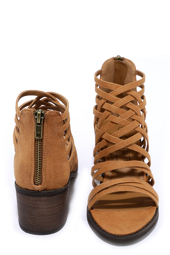 tan caged heels