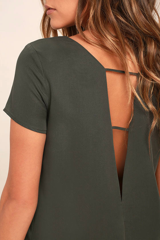 Vivo Paji 3/4 Sleeve Shift Dress (Regular) - Olive
