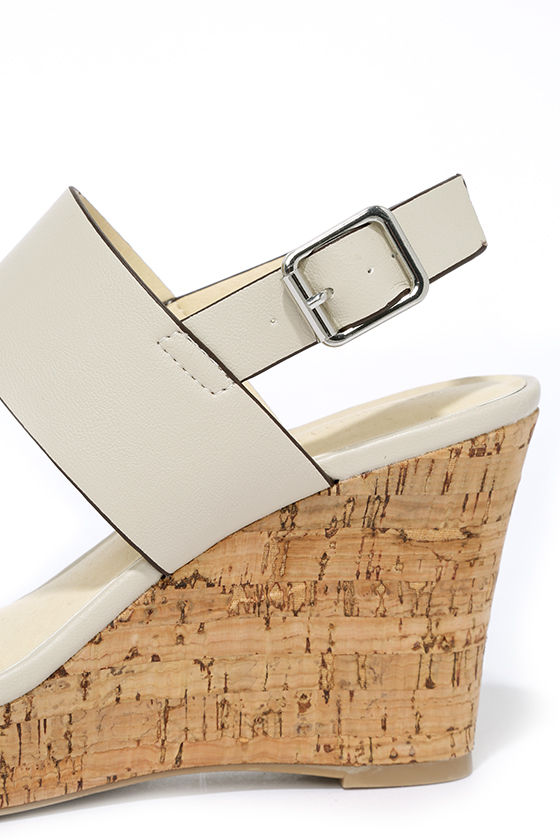 beige leather wedge sandals