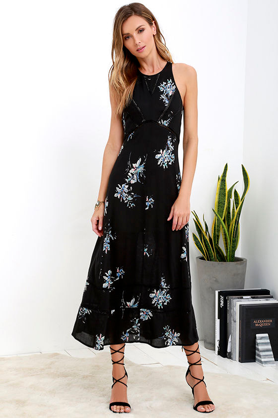 Gentle Fawn Bridges - Black Floral Print Dress - Midi Dress - $139.00 ...