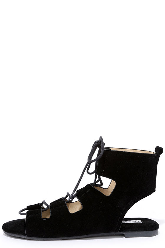 black suede lace up flats