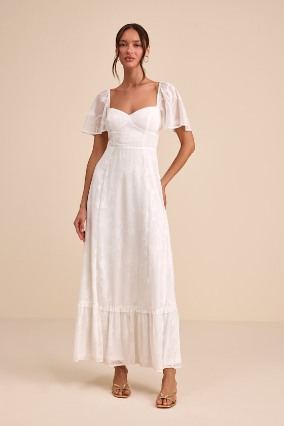 Image of Tailor Made For You White Jacquard Lace-Up Maxi Dress