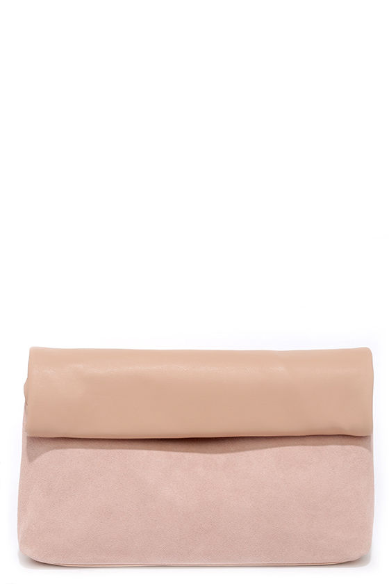 Let's Roll Blush Suede Leather Clutch
