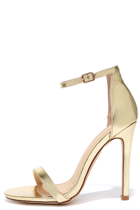 VIP Ticket Gold Ankle Strap Heels