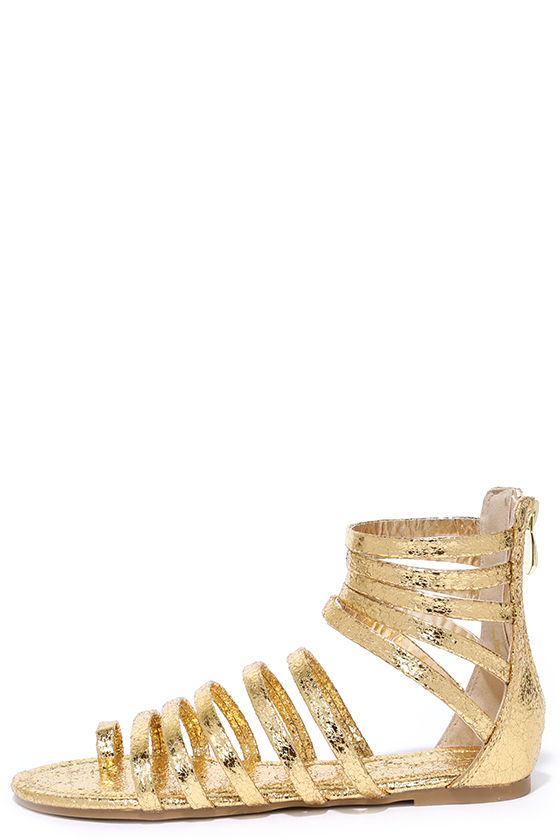 Gold Gladiator Sandals - Vegan Leather Sandals - Toe Loop Sandals - $22 ...