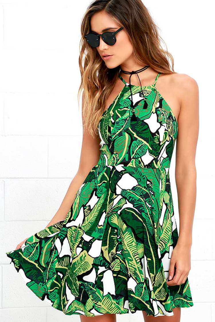 tropical print skater dress Navy Tropical Skater Dress