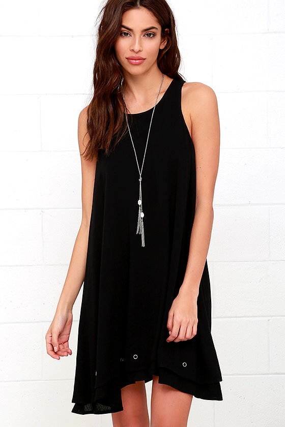 Cool Black Dress - Swing Dress - Sleeveless Dress - Grommet Dress - $42 ...