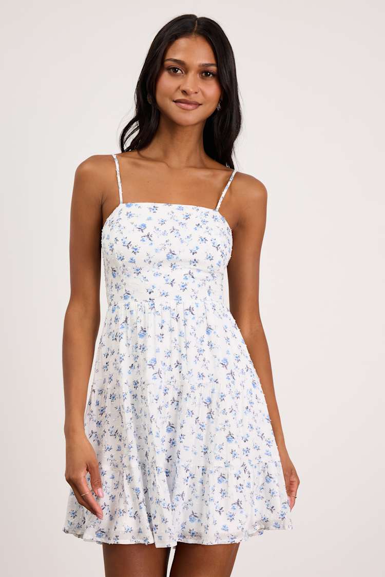 white floral mini dress White & Lavender Floral Halter Mini Dress main image 0