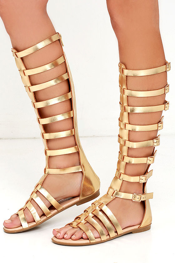 Alexandria Gold Tall Gladiator Sandals