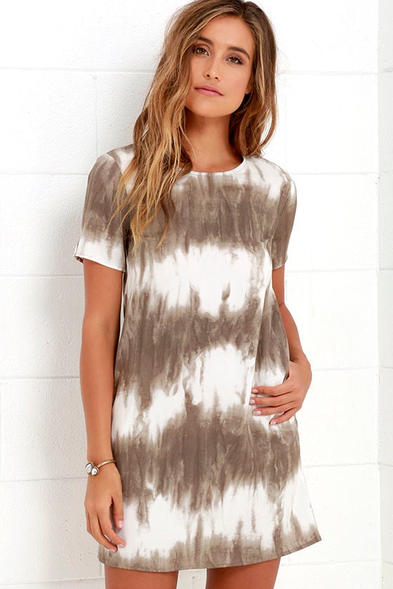 Ivory and Brown Dress - Print Dress - Shift Dress - $48.00 - Lulus