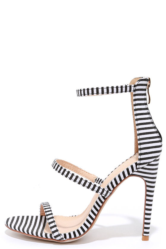 black and white striped high heels