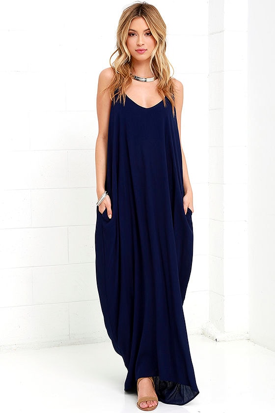 Lovely Navy Blue Dress - Maxi Dress - Gauzy Dress - $49.00 - Lulus
