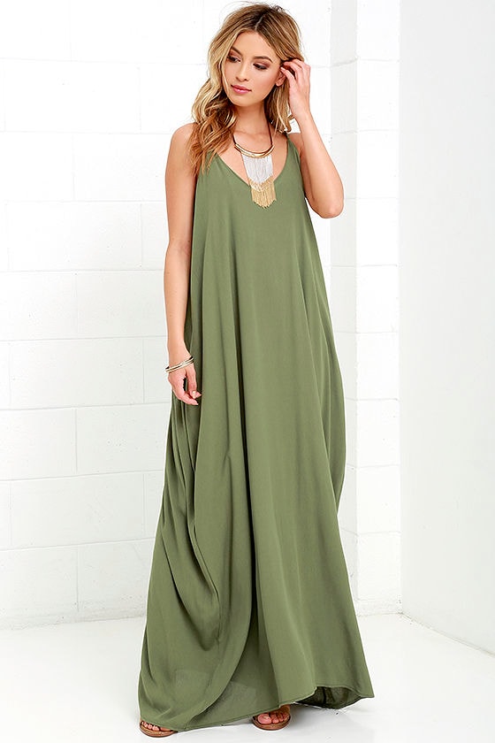 Lovely Olive Green Dress - Maxi Dress - Gauzy Dress - $49.00 - Lulus