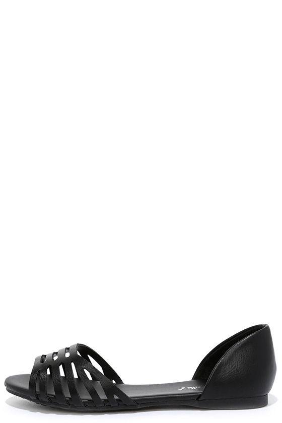 black peep toe flat sandals