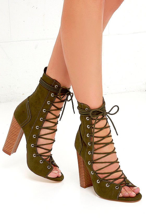 olive lace up booties