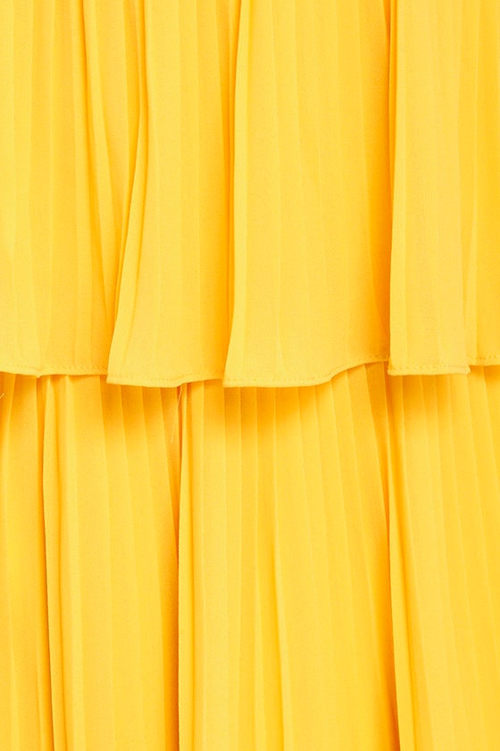 Yellow Dress - Pleated Dress - Tiered Dress - $62.00