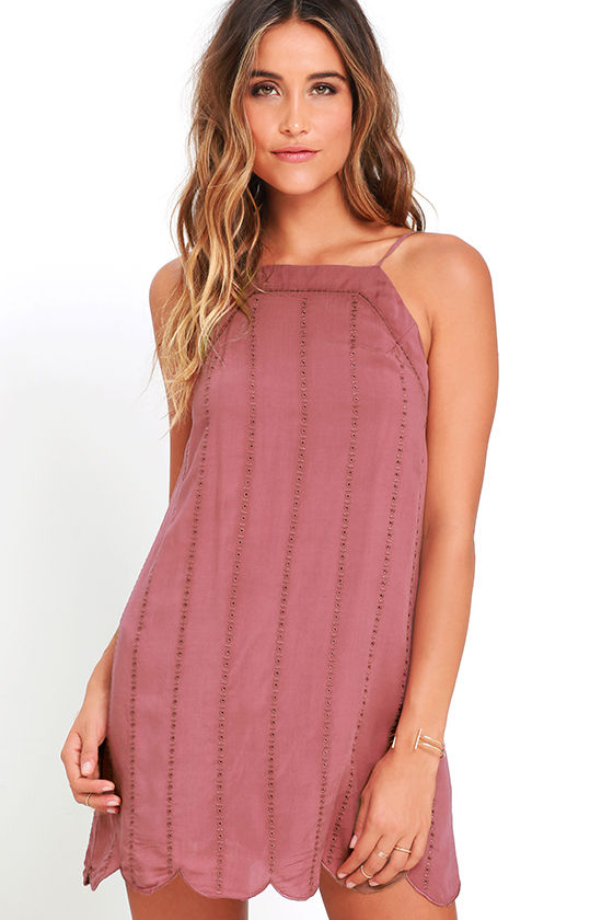 Cute Mauve Dress - Embroidered Dress - Sheath Dress - Apron Dress - $54 ...