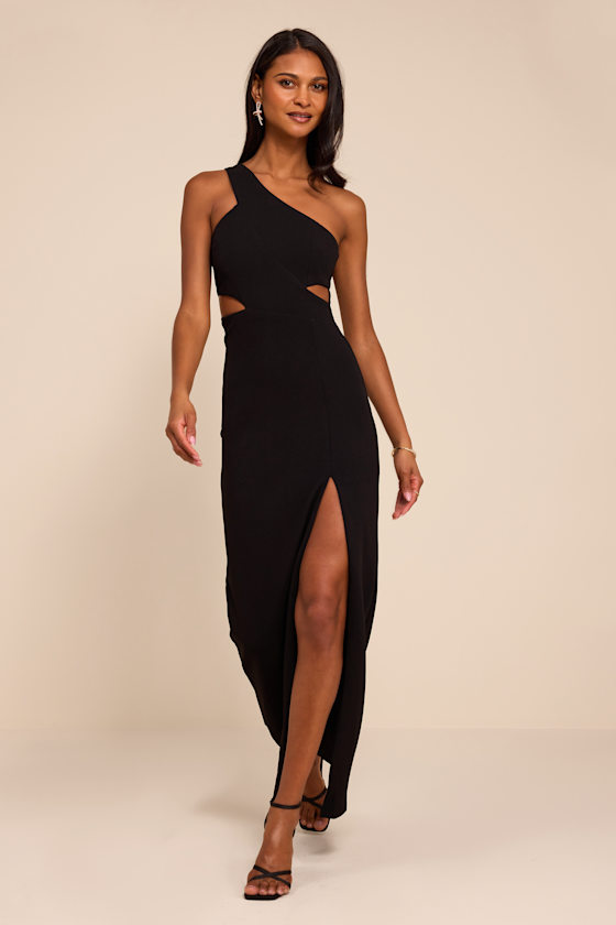 Show-Stopping Style Black One-Shoulder Cutout Maxi Dress 2